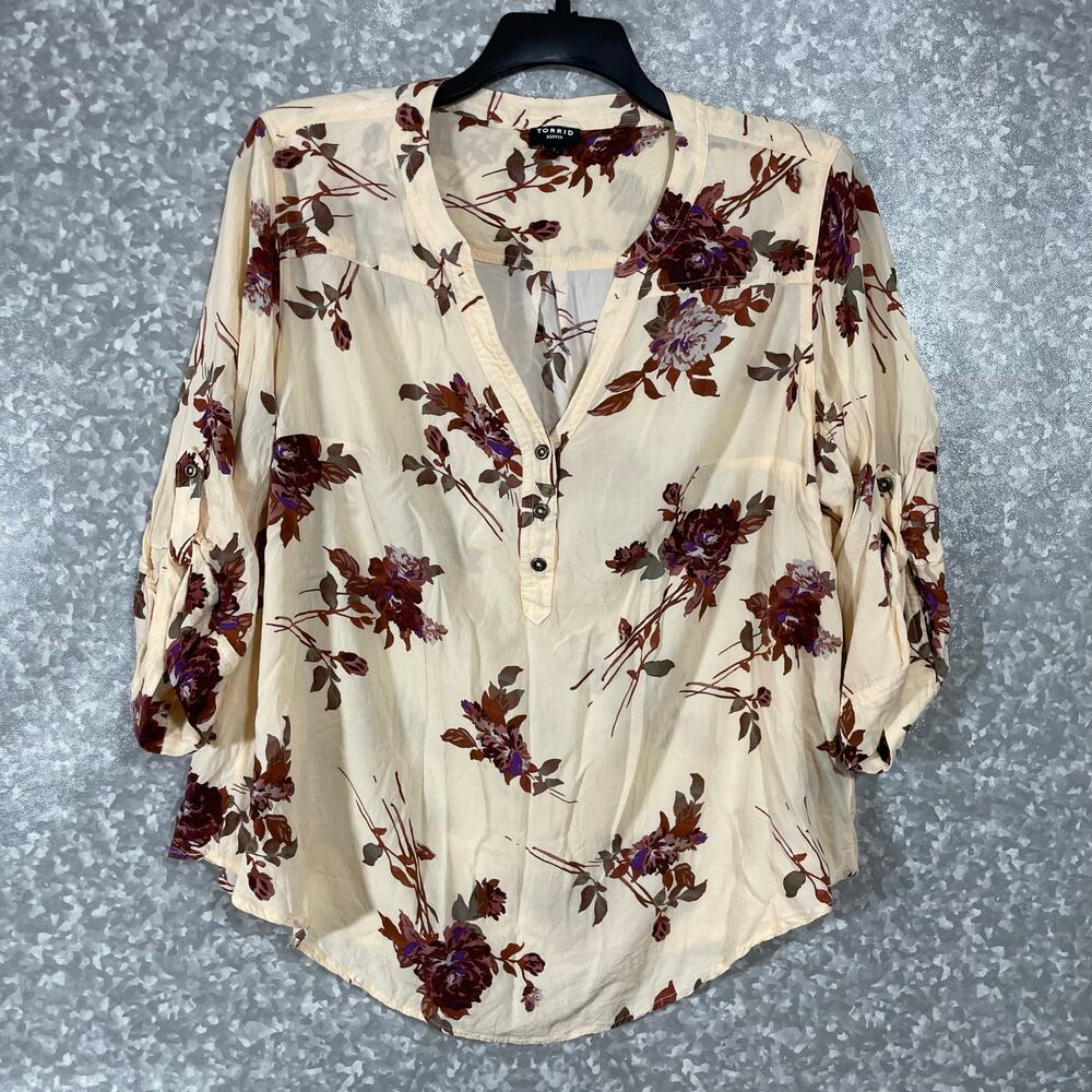Torrid Pale Yellow Earthtones Floral Harper Blouse - 1 (1X) - Women's Plus Size